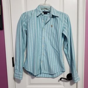 Ralph Lauren blue striped button down size 0